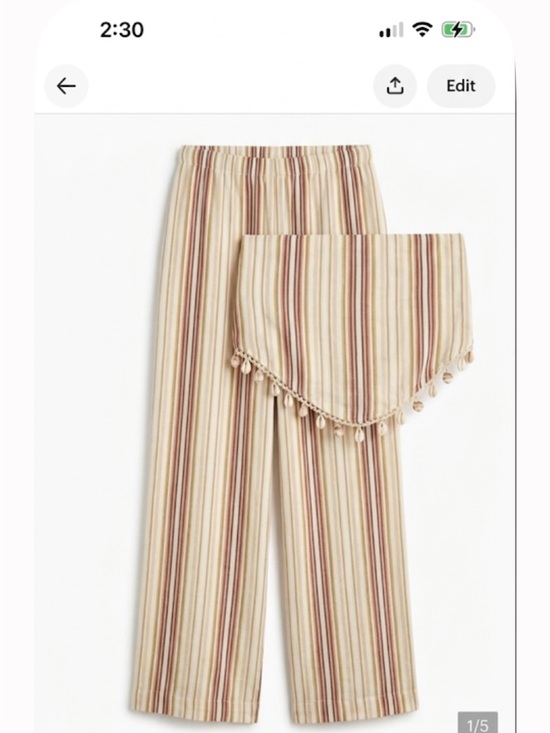 Pants - Striped Two-Piece Lounge Set in Cream and Rust stripe with seashells on crop nwt